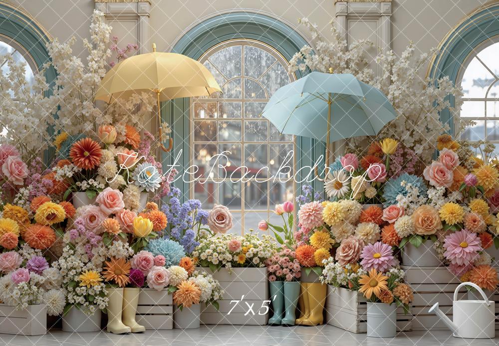 Kate Spring Flowers Umbrellas Boots Window Backdrop Designed by Mini MakeBelieve - Image 2