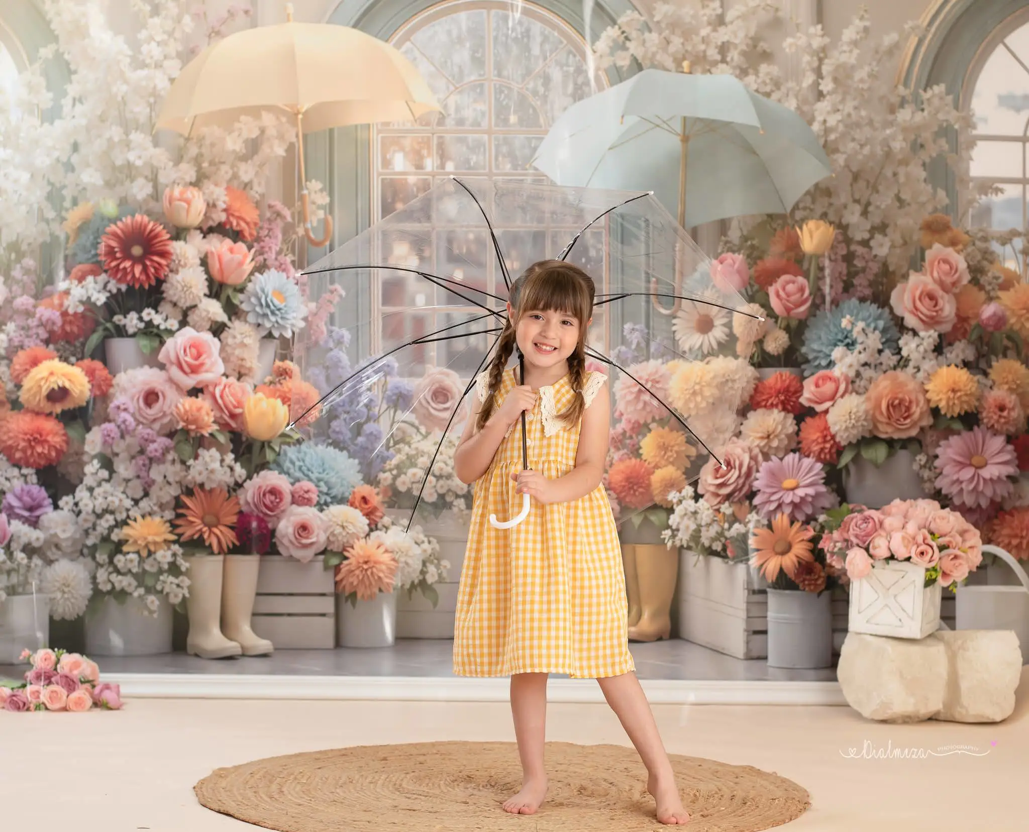 Kate Spring Flowers Umbrellas Boots Window Backdrop Designed by Mini MakeBelieve - Image 3