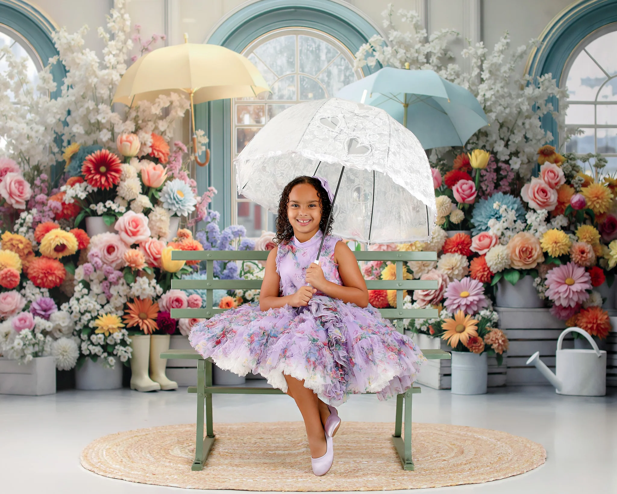 Kate Spring Flowers Umbrellas Boots Window Backdrop Designed by Mini MakeBelieve - Image 4
