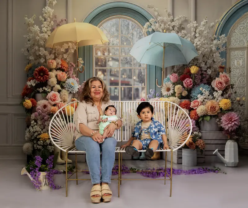 Kate Spring Flowers Umbrellas Boots Window Backdrop Designed by Mini MakeBelieve - Image 5