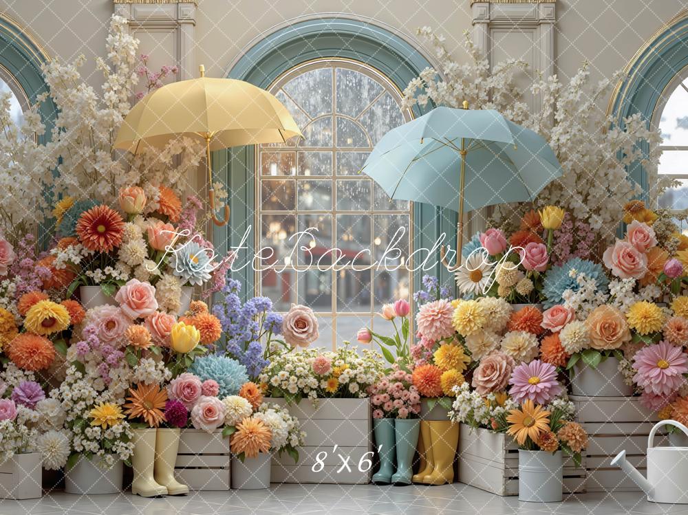 Kate Spring Flowers Umbrellas Boots Window Backdrop Designed by Mini MakeBelieve - Image 9