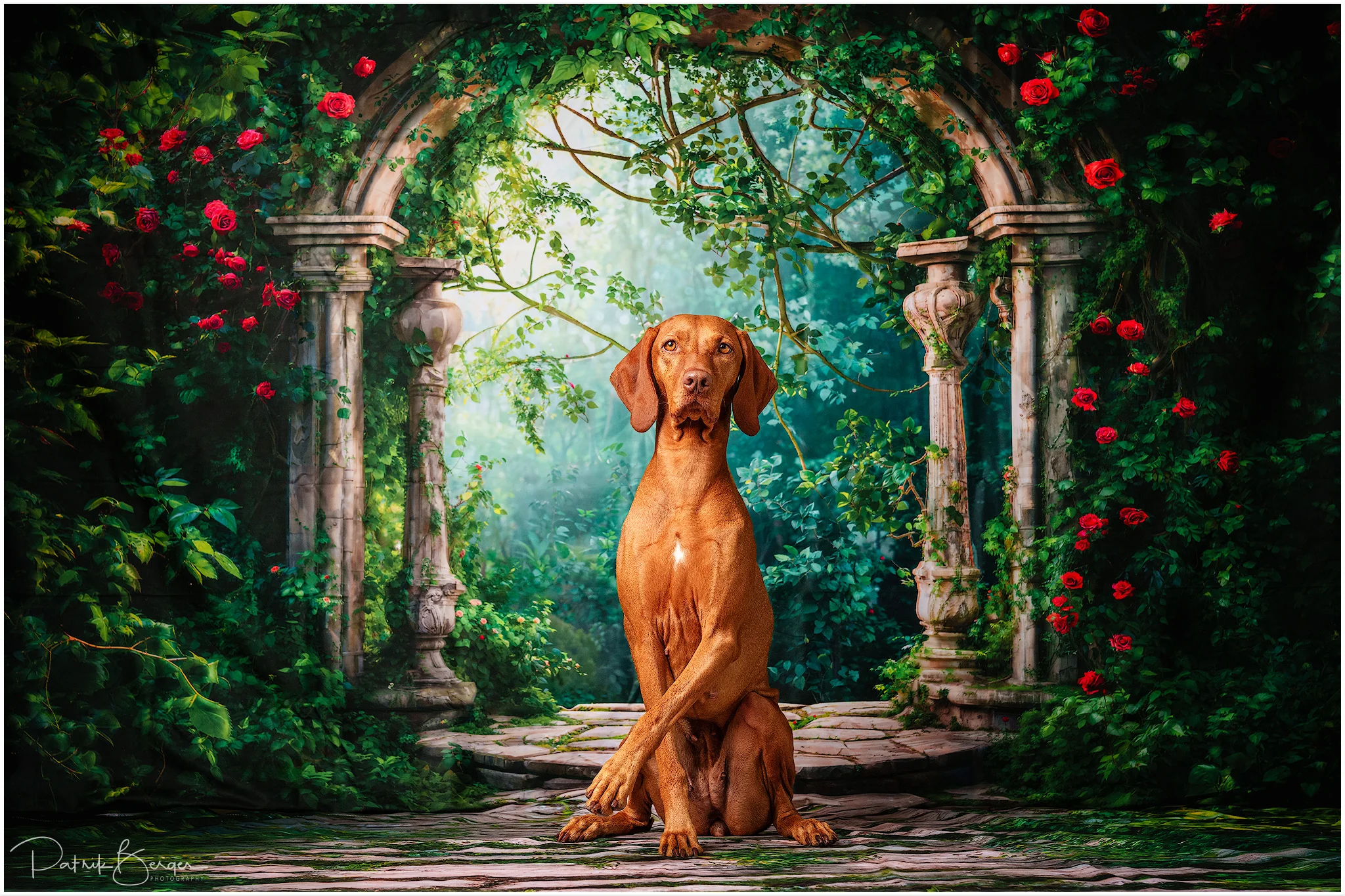 Kate Spring Forest Greenery Flowers Arch Backdrop+Green Grass Stone Floor Backdrop - Image 3