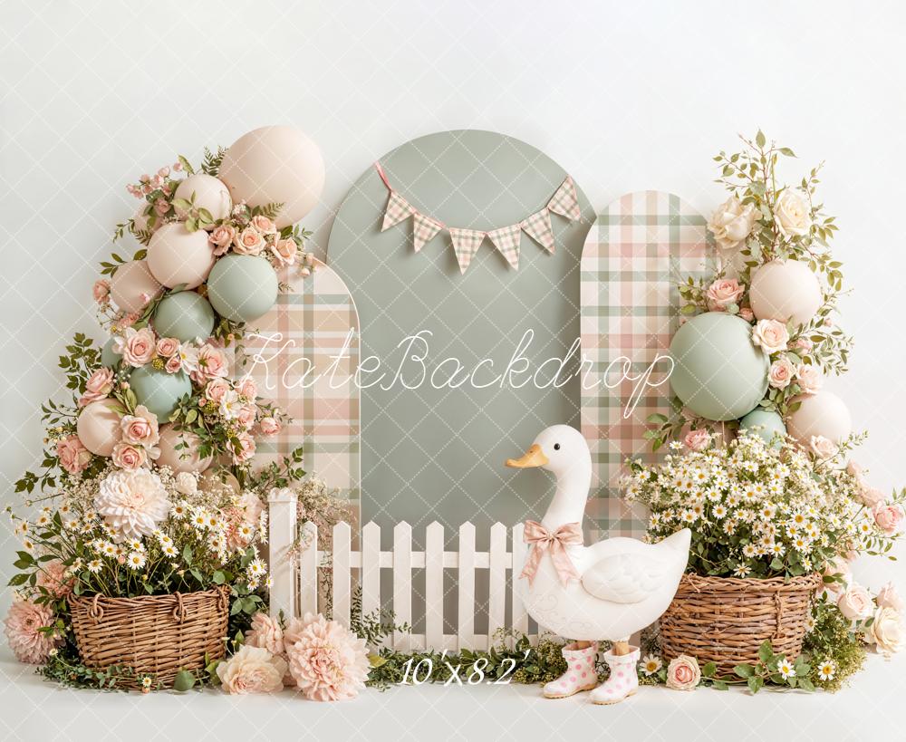 Kate Spring Garden Duck Plaid Fleece Backdrop Designed by Emetselch - Image 3