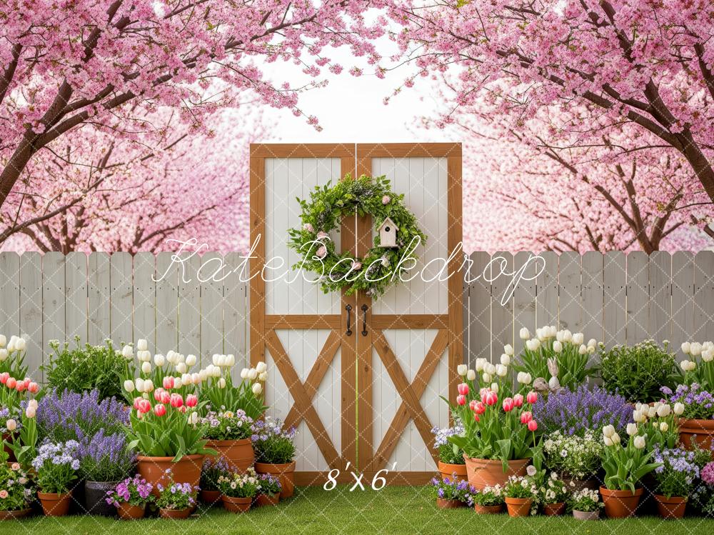 Kate Spring Garden Gate Blossoms Pots Backdrop Designed by Patty Robert - Image 3