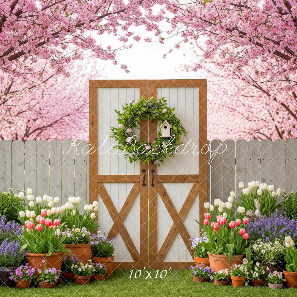 Kate Spring Garden Gate Blossoms Pots Backdrop Designed by Patty Robert - Image 7