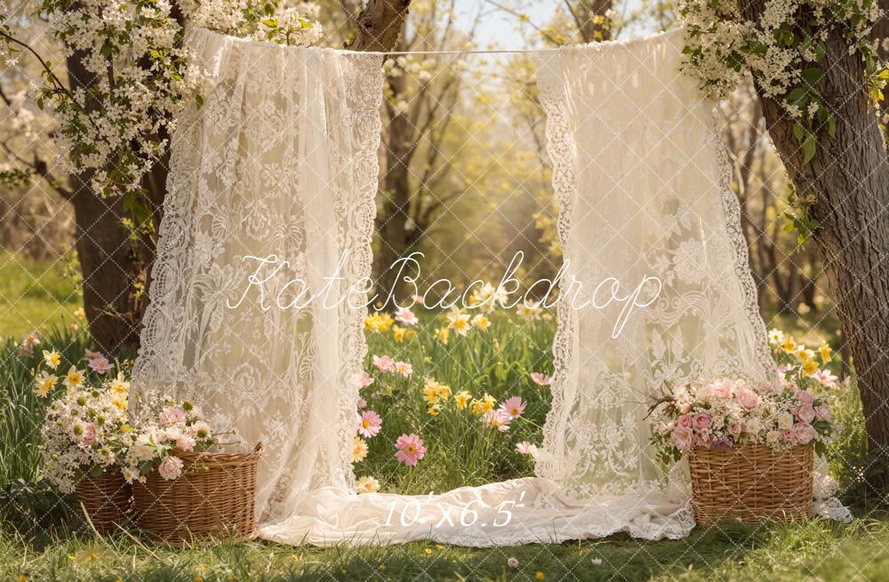 Kate Spring Garden Lace Drapes Baskets Fleece Backdrop Designed by Emetselch - Image 2