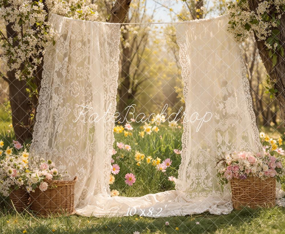 Kate Spring Garden Lace Drapes Baskets Fleece Backdrop Designed by Emetselch - Image 3