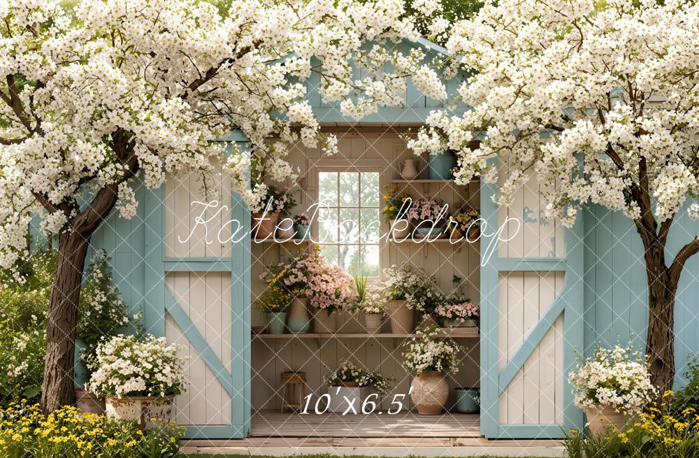Kate Spring Garden Floral Shed Blossoms Fleece Backdrop Designed by Emetselch - Image 2