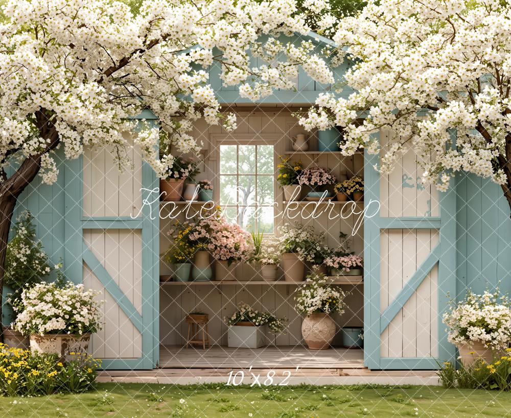 Kate Spring Garden Floral Shed Blossoms Fleece Backdrop Designed by Emetselch - Image 3