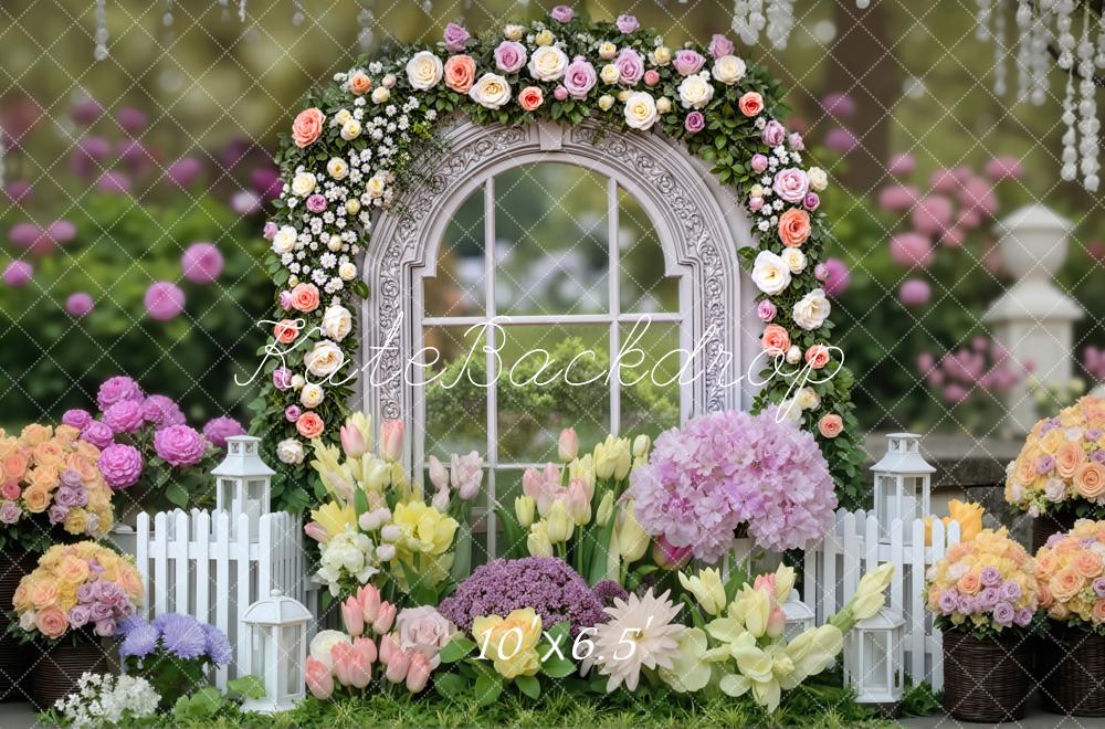 Kate Spring Garden Window White Fence Pastel Backdrop Designed by Mini MakeBelieve - Image 4