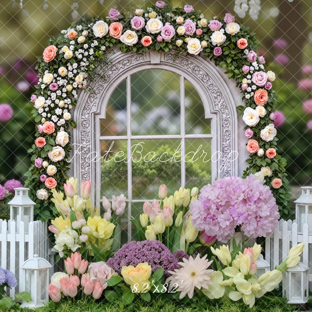 Kate Spring Garden Window White Fence Pastel Backdrop Designed by Mini MakeBelieve - Image 5