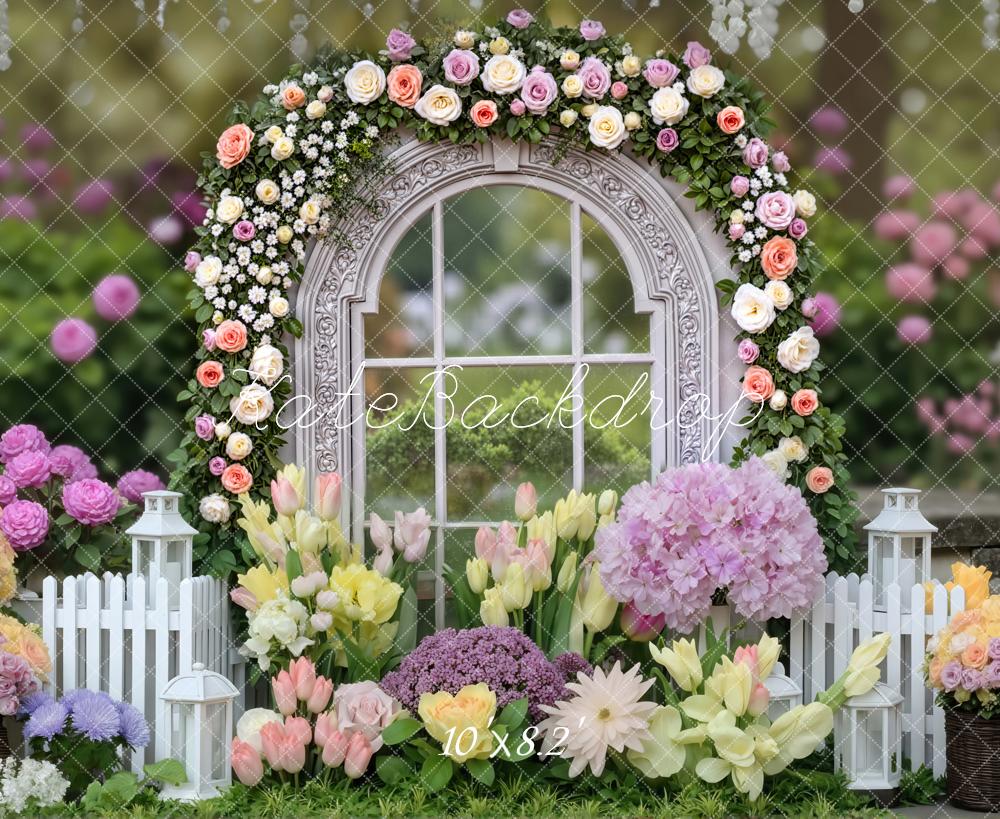 Kate Spring Garden Window White Fence Pastel Backdrop Designed by Mini MakeBelieve - Image 6