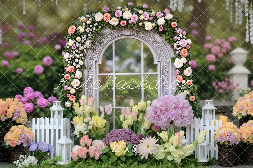 Kate Spring Garden Window White Fence Pastel Backdrop Designed by Mini MakeBelieve - Image 8