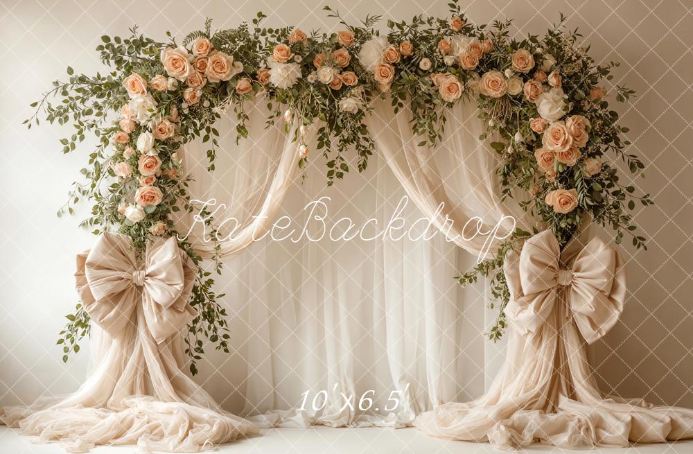 Kate Spring Garland Cream Bows Greenery Fleece Backdrop Designed by Emstselch - Image 2