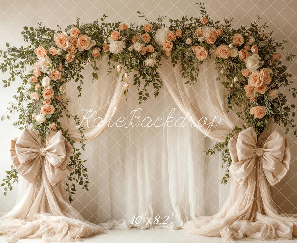 Kate Spring Garland Cream Bows Greenery Fleece Backdrop Designed by Emstselch - Image 3