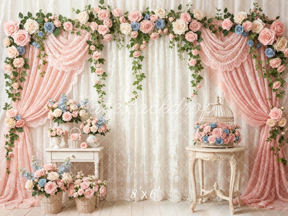 Kate Spring Garland Pink Drapes Birdcage Backdrop Designed by Emetselch - Image 3