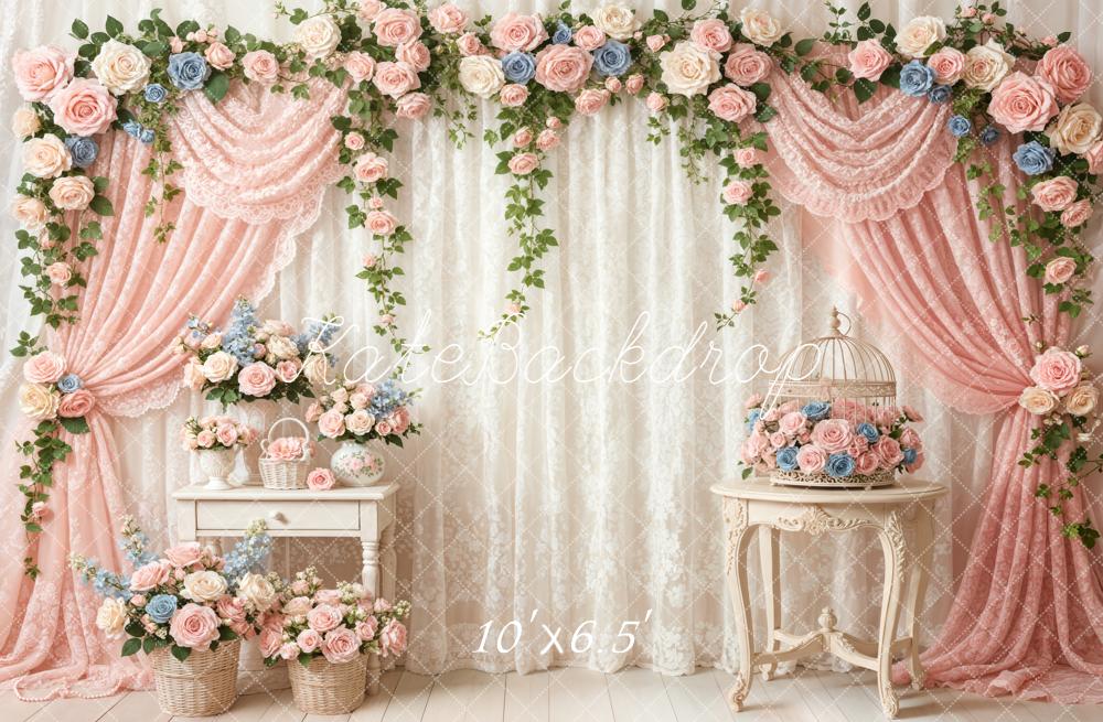 Kate Spring Garland Pink Drapes Birdcage Backdrop Designed by Emetselch - Image 4