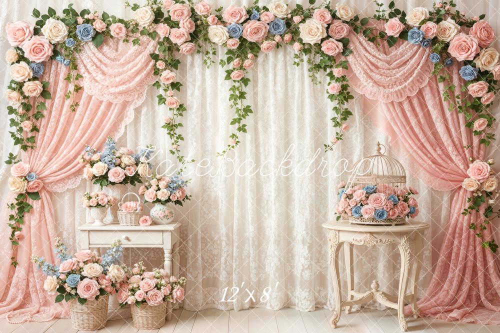 Kate Spring Garland Pink Drapes Birdcage Backdrop Designed by Emetselch - Image 8