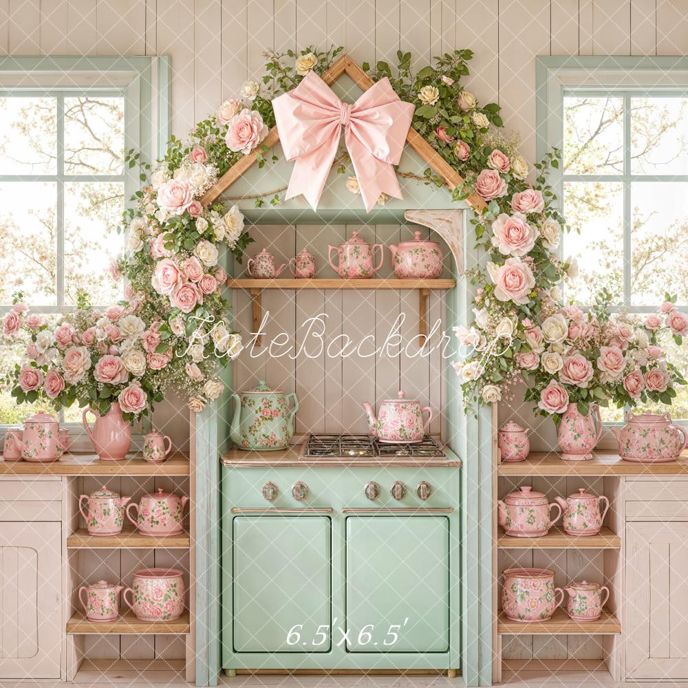 Kate Spring Garland Teapot Shelves Pastel Kitchen Backdrop Designed by Emstselch - Image 2