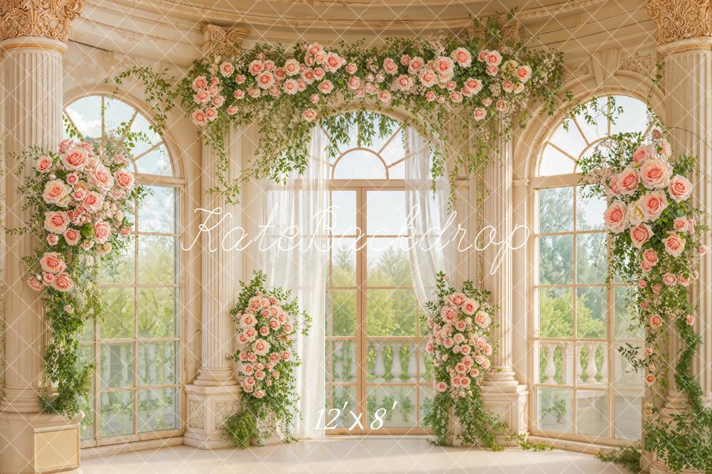 Kate Spring Garland Window Columns Fleece Backdrop Designed by Emetselch - Image 4