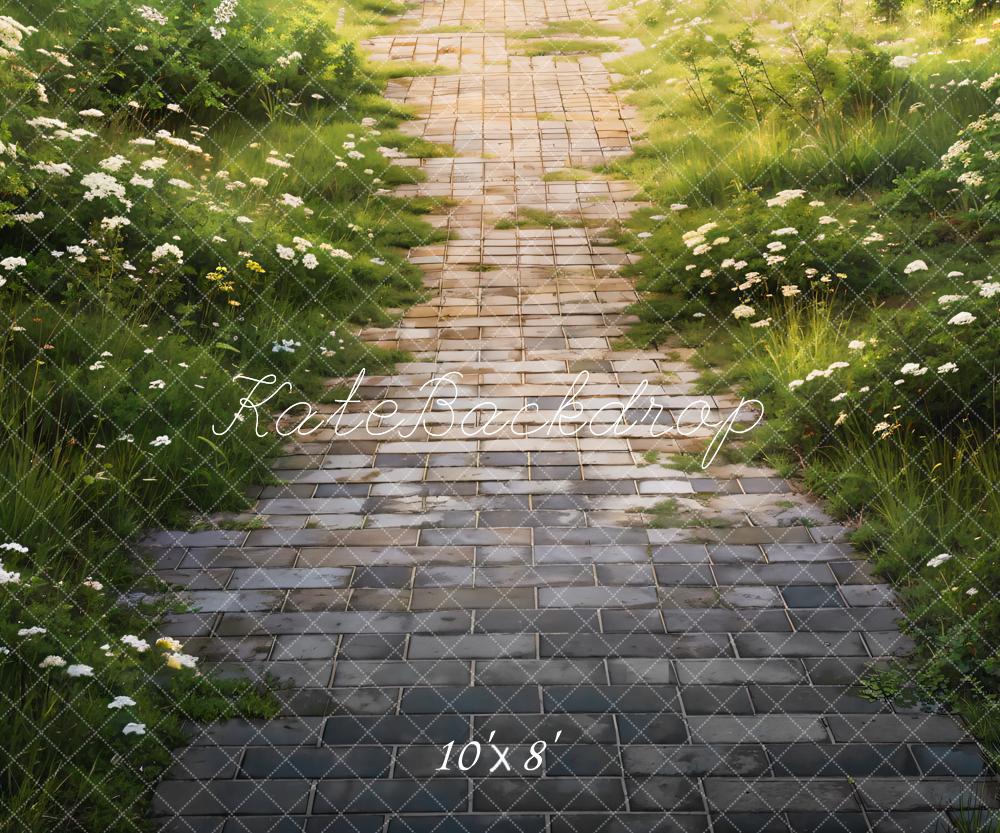 Kate Spring Green Grass Road Floor Backdrop Designed by Chain Photography - Image 3