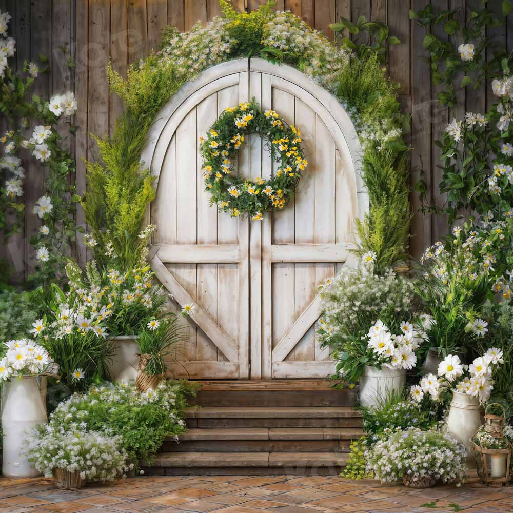 Kate Spring Green Plant Garland Wooden Door Backdrop Designed by Emetselch - Image 2