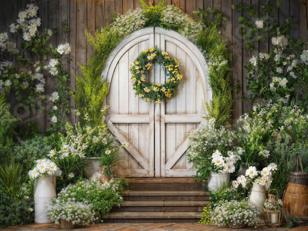 Kate Spring Green Plant Garland Wooden Door Backdrop Designed by Emetselch - Image 3