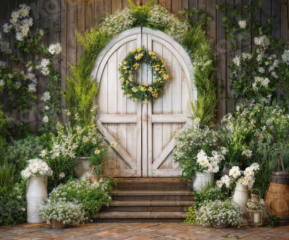 Kate Spring Green Plant Garland Wooden Door Backdrop Designed by Emetselch - Image 4
