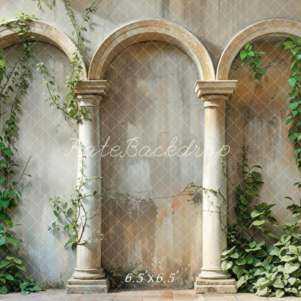 Kate Spring Green Plant Vintage Beige Arch Wall Backdrop Designed by Emetselch - Image 2