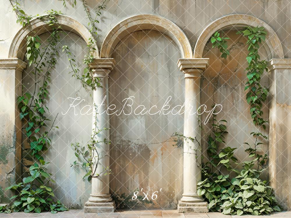 Kate Spring Green Plant Vintage Beige Arch Wall Backdrop Designed by Emetselch - Image 3