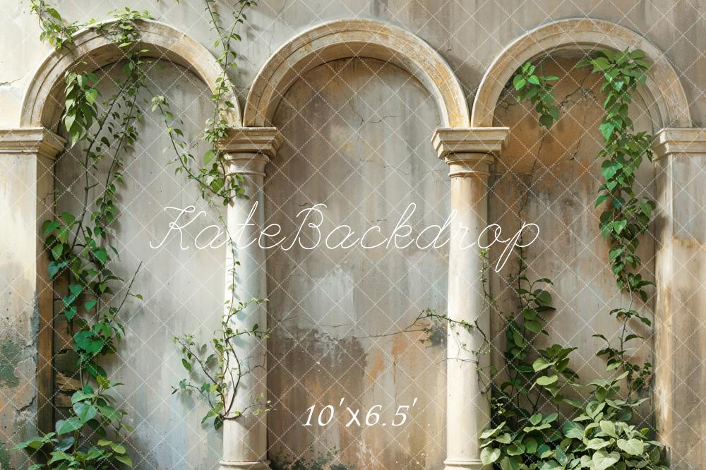 Kate Spring Green Plant Vintage Beige Arch Wall Backdrop Designed by Emetselch - Image 4
