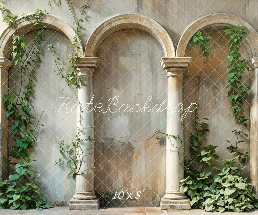 Kate Spring Green Plant Vintage Beige Arch Wall Backdrop Designed by Emetselch - Image 5