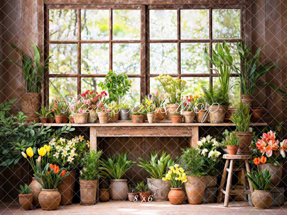 Kate Spring Green Plant Window Room Backdrop Designed by Chain Photography - Image 3