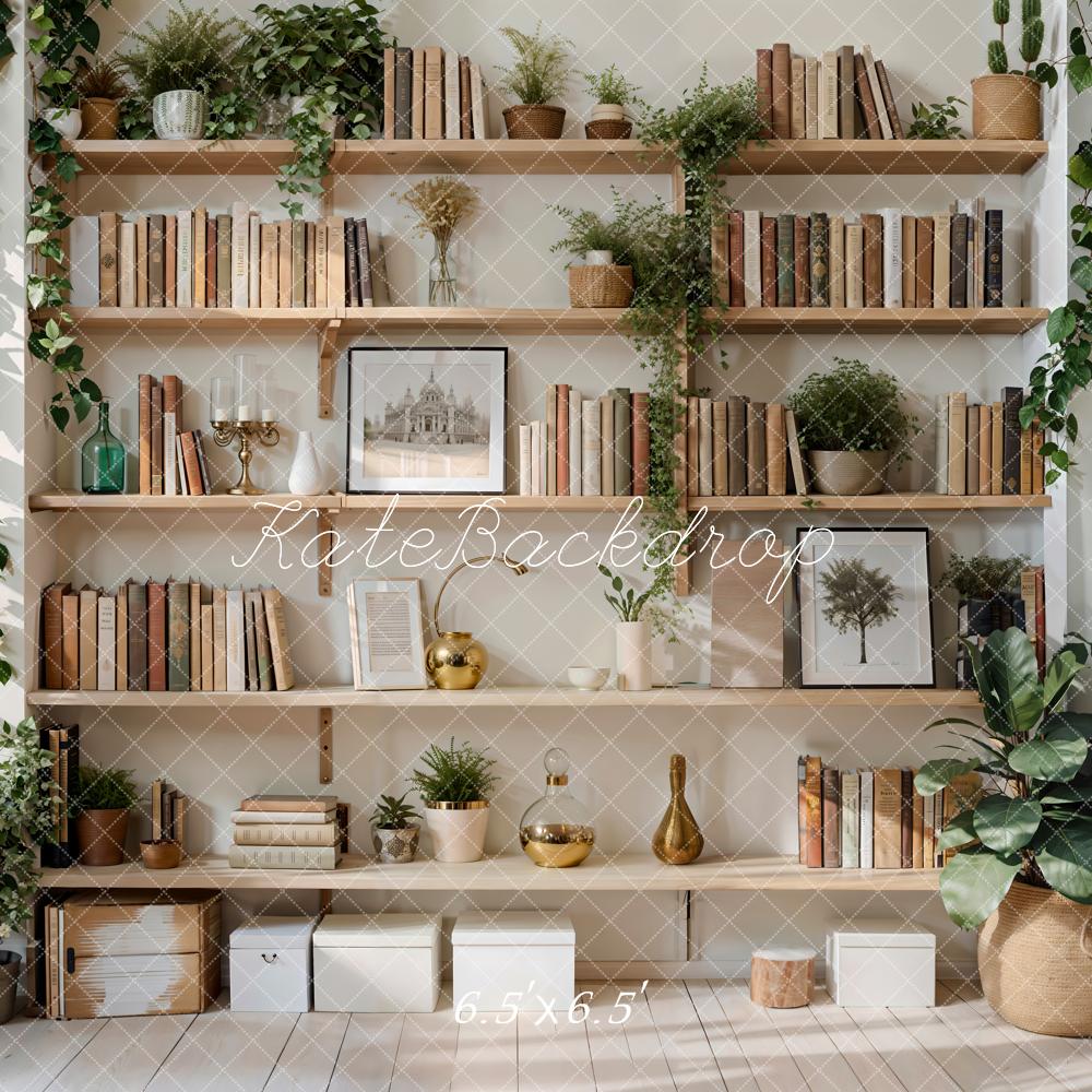Kate Spring Green Plant Wooden Bookshelf Backdrop Designed by Emetselch - Image 2