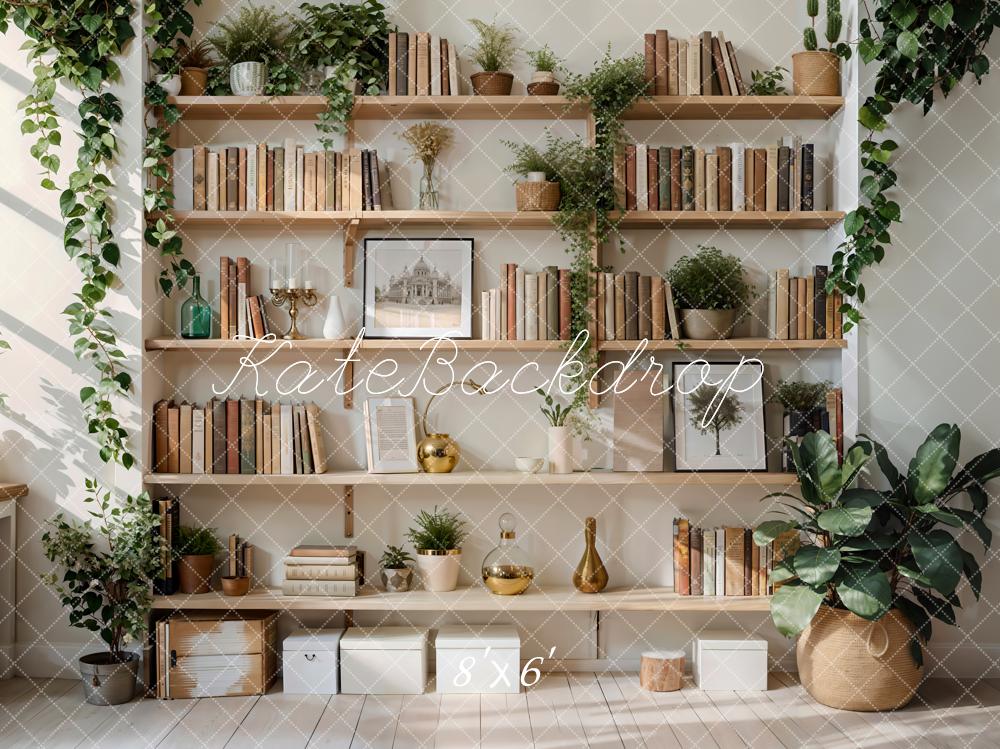Kate Spring Green Plant Wooden Bookshelf Backdrop Designed by Emetselch - Image 3