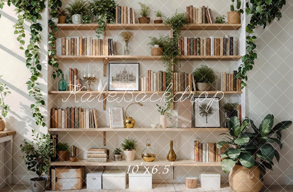 Kate Spring Green Plant Wooden Bookshelf Backdrop Designed by Emetselch - Image 4