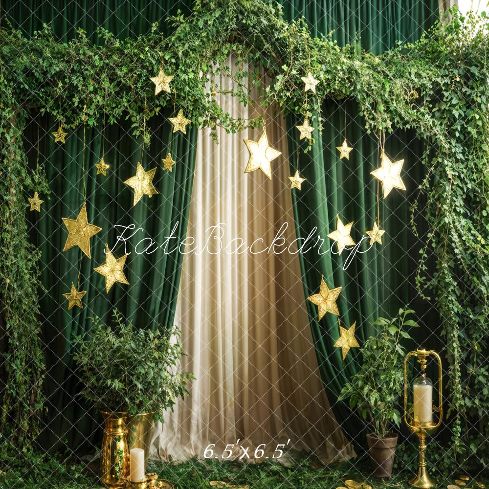 Kate Spring Green Plants Stars Curtain Backdrop Designed by Emetselch - Image 2