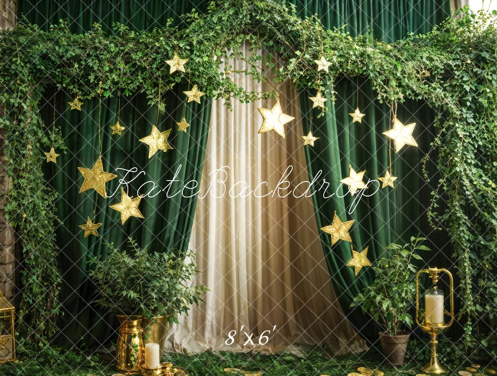 Kate Spring Green Plants Stars Curtain Backdrop Designed by Emetselch - Image 3