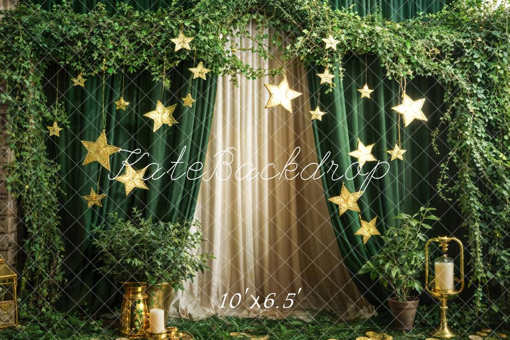 Kate Spring Green Plants Stars Curtain Backdrop Designed by Emetselch - Image 4