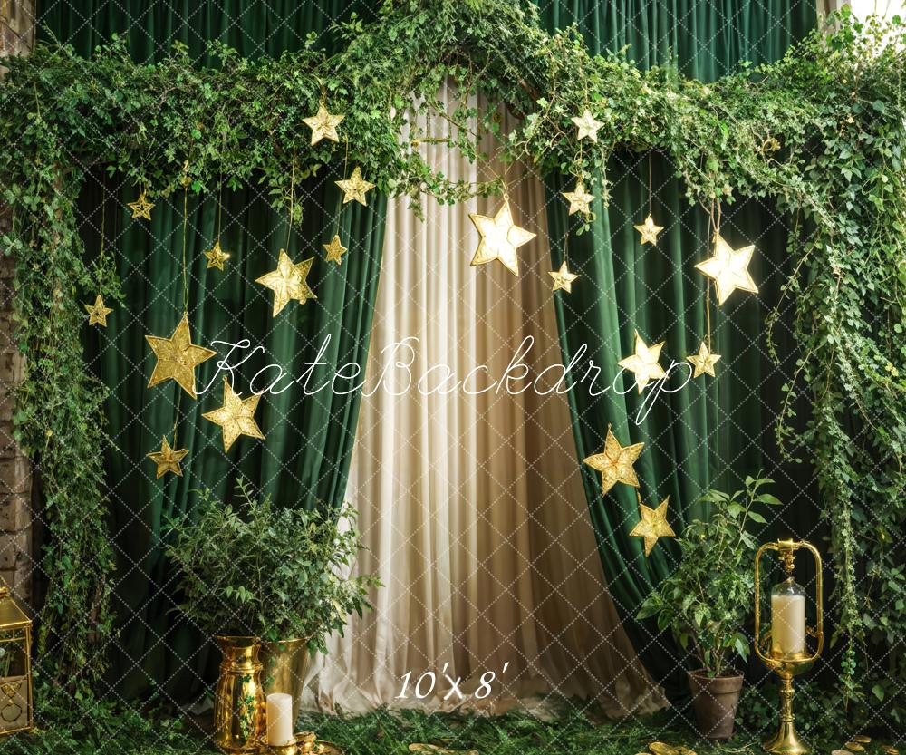 Kate Spring Green Plants Stars Curtain Backdrop Designed by Emetselch - Image 5