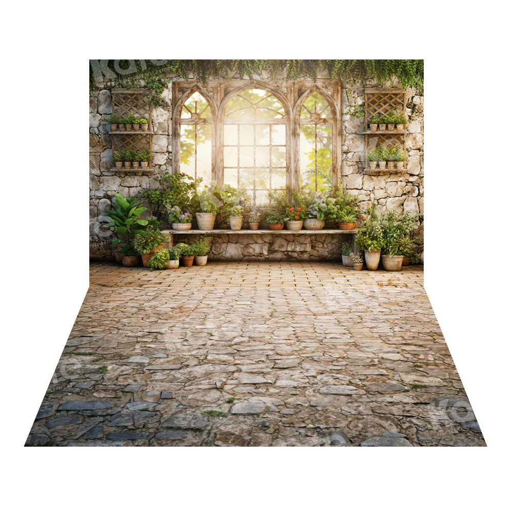 Kate Spring Green Plants Window Backdrop+Rugged Patterned Path Floor Backdrop - Image 2