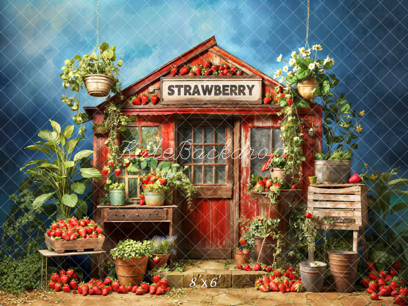 Kate Spring Green Strawberry Warehouse Backdrop Designed by Chain Photography - Image 3