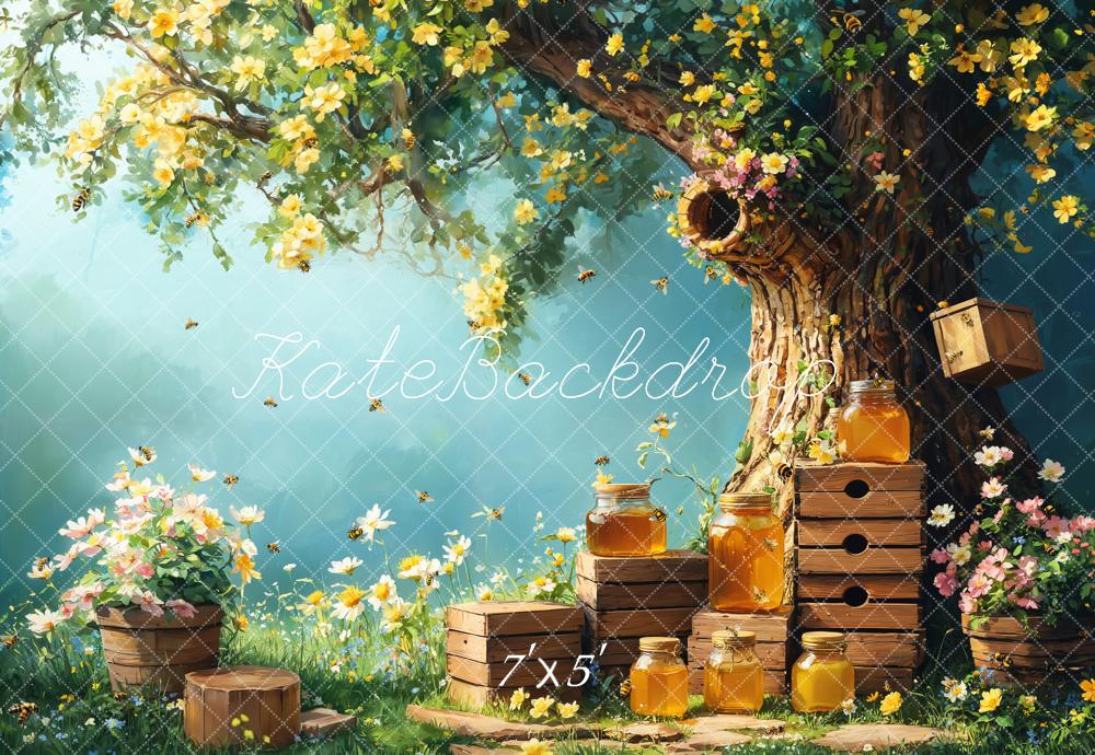 Kate Spring Honey Bee Tree Honeycomb Backdrop Designed by Emetselch - Image 2