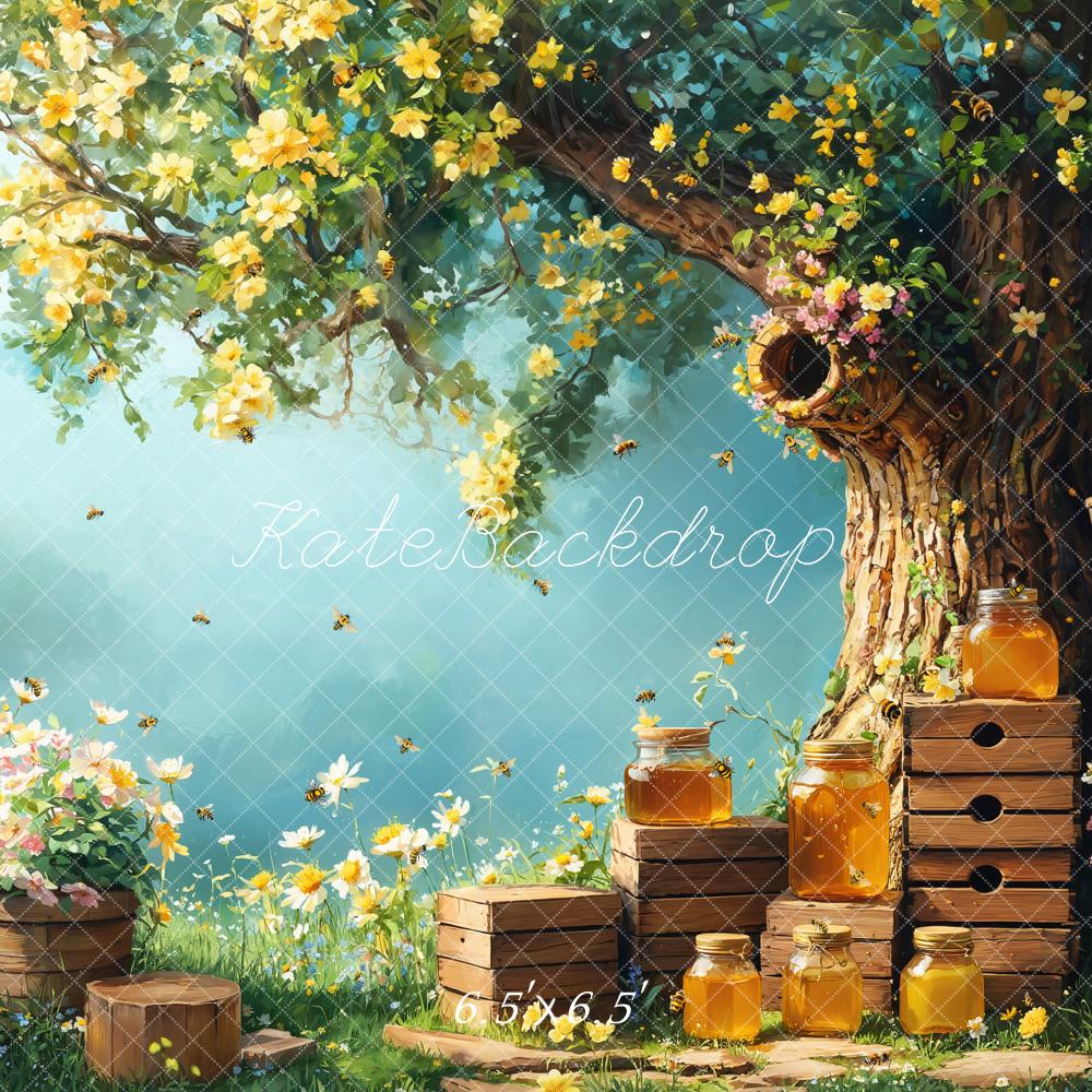 Kate Spring Honey Bee Tree Honeycomb Backdrop Designed by Emetselch - Image 3