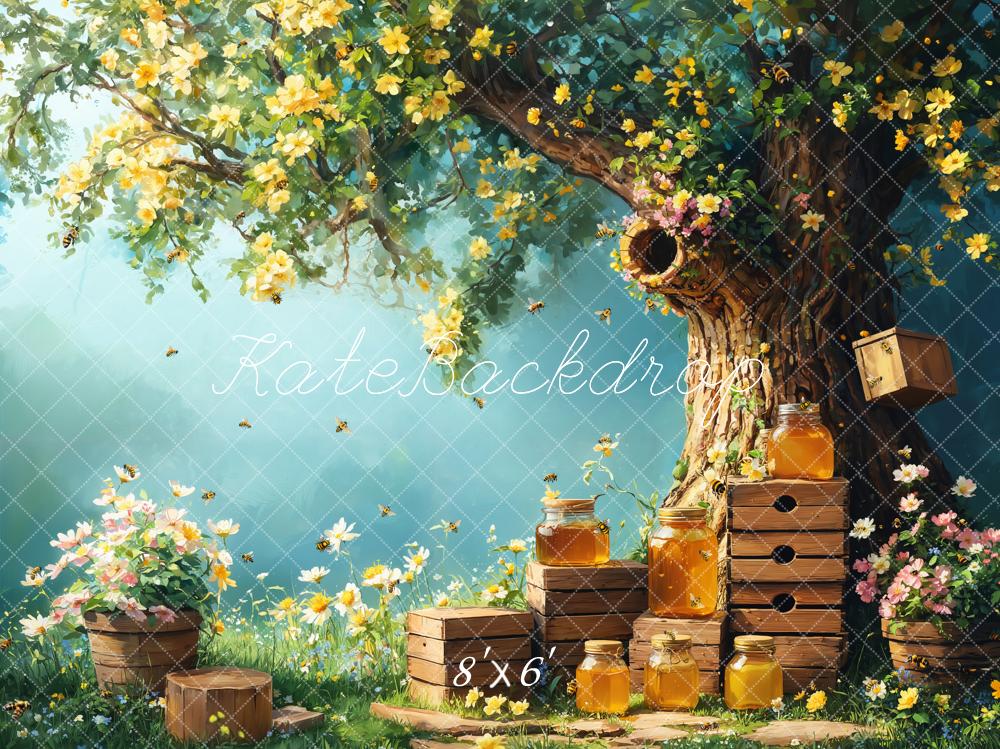 Kate Spring Honey Bee Tree Honeycomb Backdrop Designed by Emetselch - Image 4