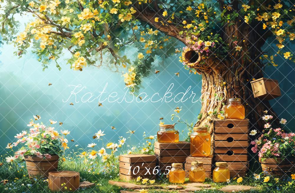 Kate Spring Honey Bee Tree Honeycomb Backdrop Designed by Emetselch - Image 5