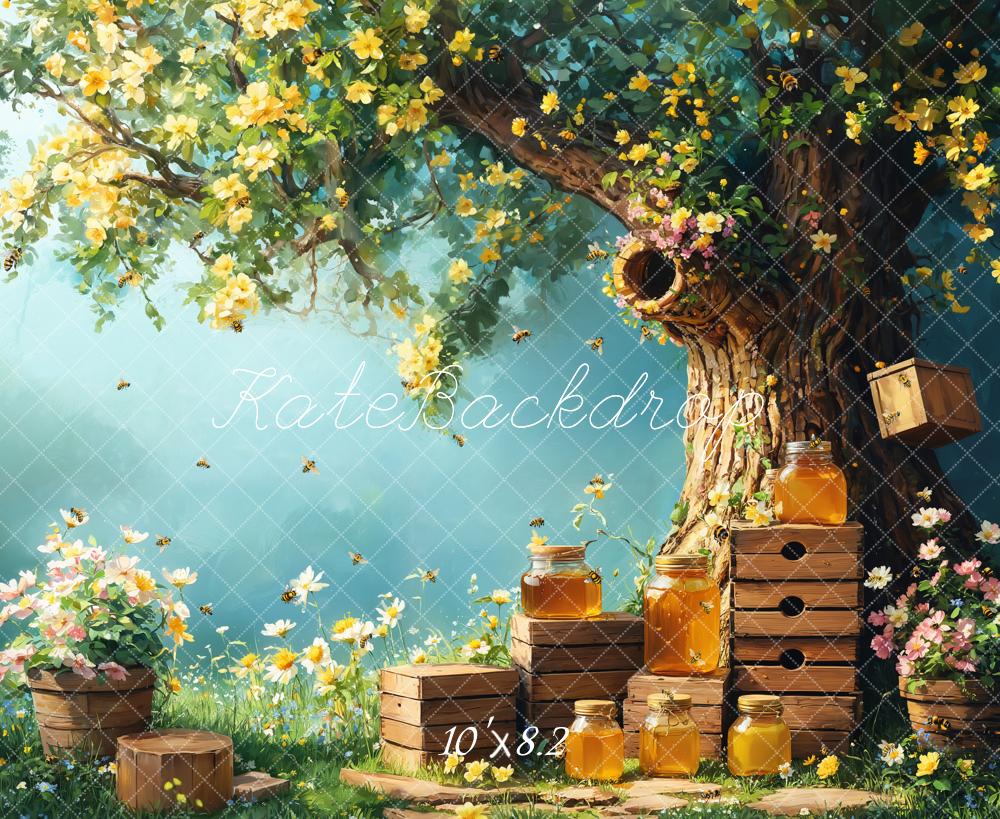 Kate Spring Honey Bee Tree Honeycomb Backdrop Designed by Emetselch - Image 6