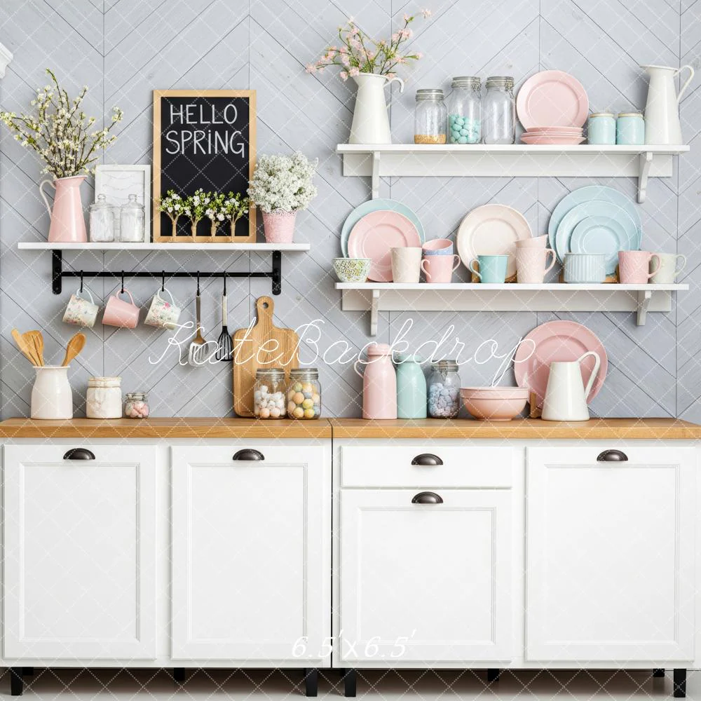 Kate Spring Kitchen Shelves Pastel Tableware Backdrop Designed by Patty Robert - Image 2