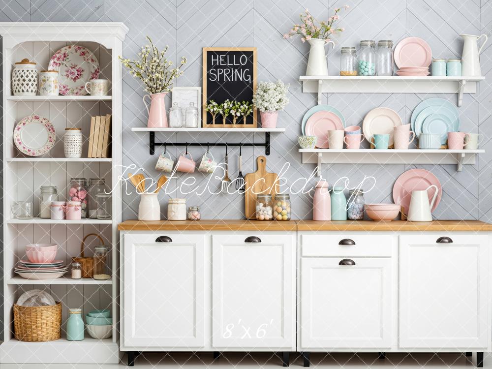 Kate Spring Kitchen Shelves Pastel Tableware Backdrop Designed by Patty Robert - Image 3
