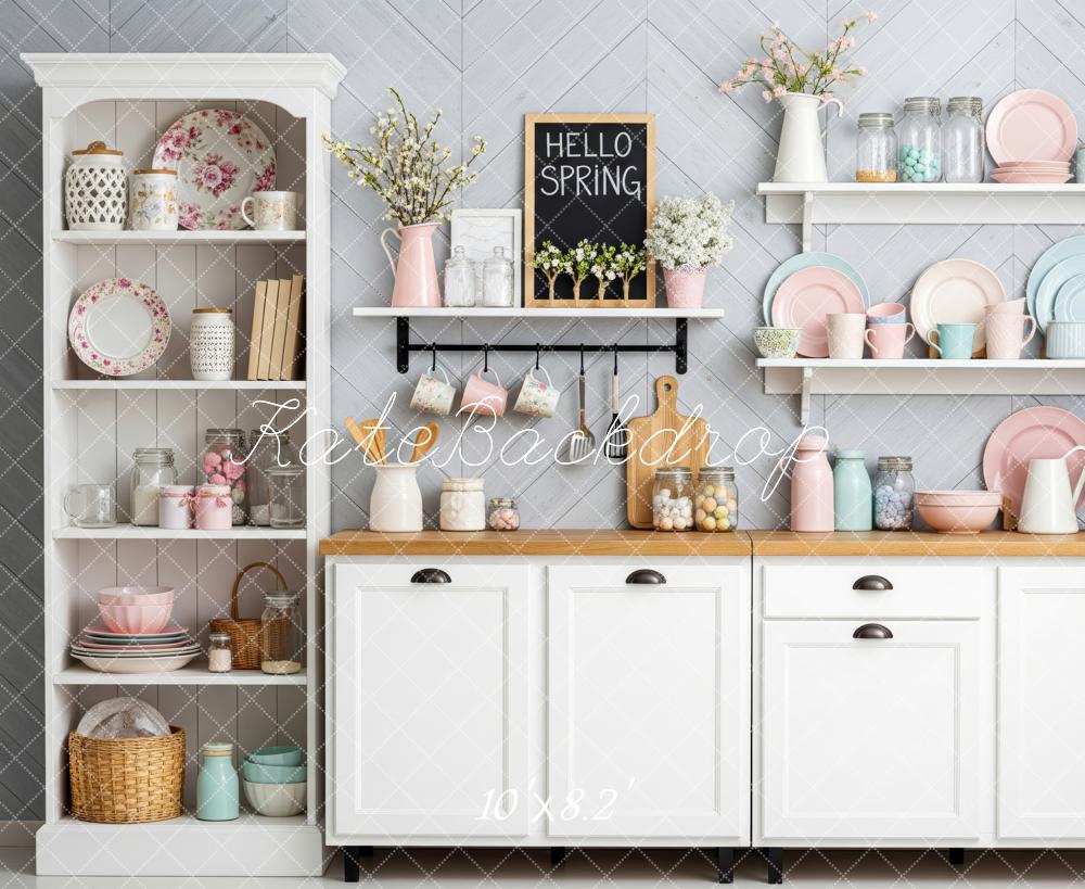 Kate Spring Kitchen Shelves Pastel Tableware Backdrop Designed by Patty Robert - Image 6